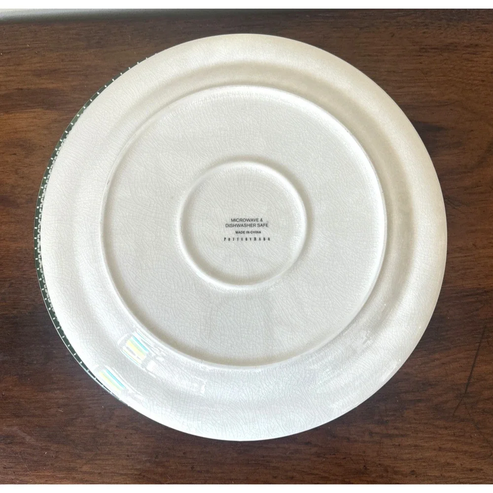 Pottery Barn “Chinoiserie” Pagoda Dinner Plates 10.75” Crazed Finish Set of 4